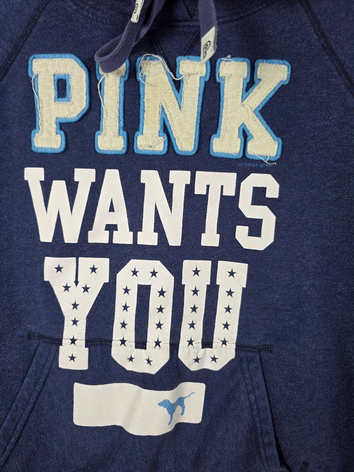 Victorias Secret Pink WANTS YOU Hooded Sweater Pullover vintage Y2k SMALL