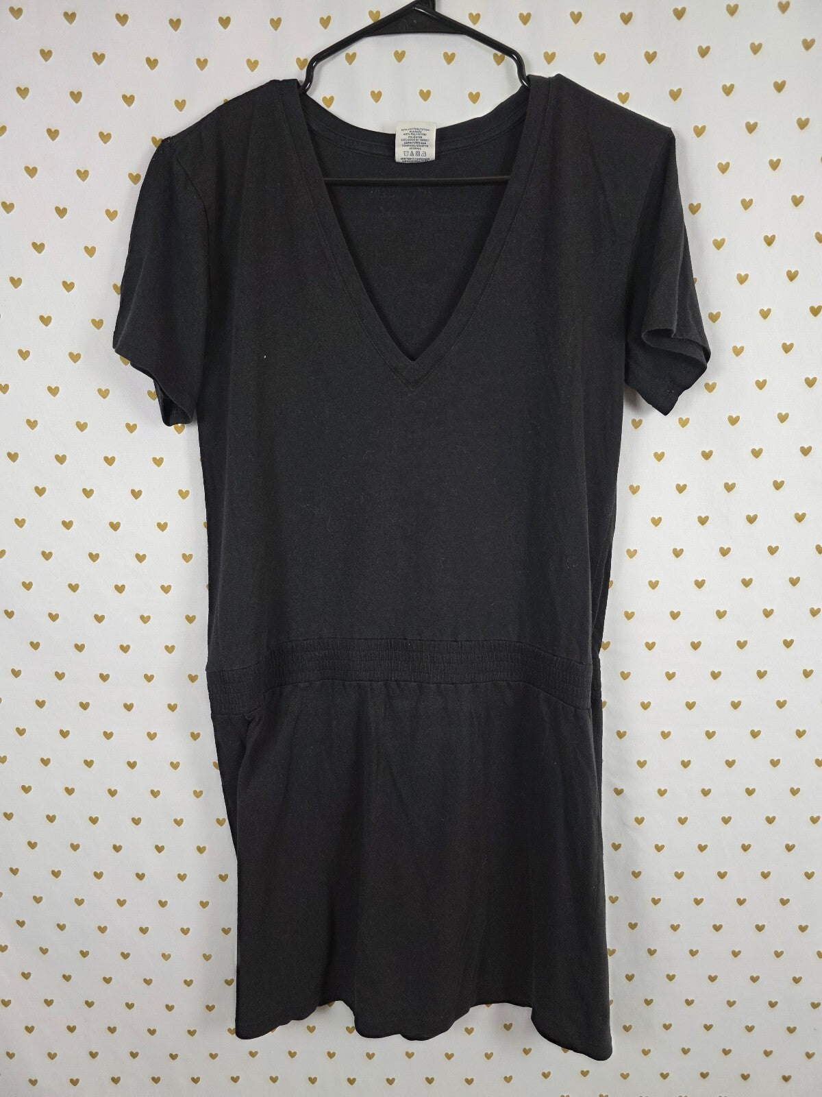 Victorias Secret PINK Vintage Black Tee shirt V neck Dress Cotton Medium