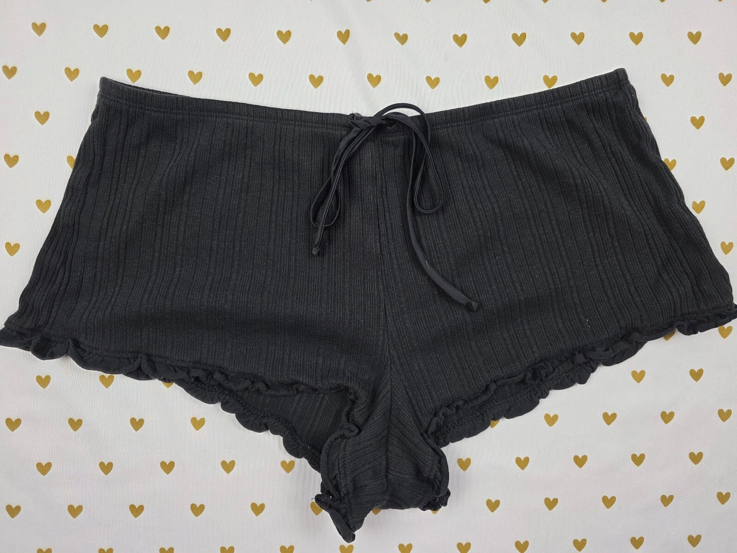 Victorias Secret Black Ruffle Ribbed MEDIUM Sleep Shorts Boxers Pajama Bottoms