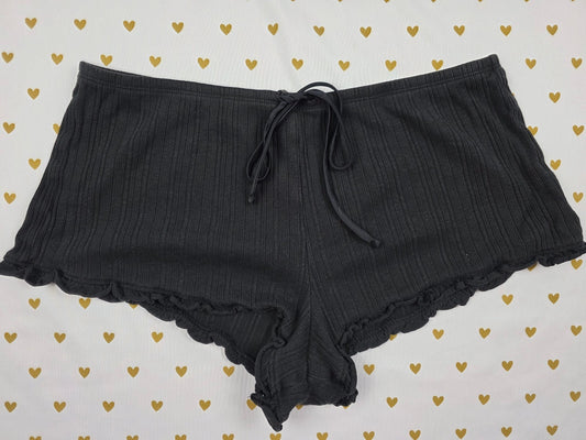 Victorias Secret Black Ruffle Ribbed MEDIUM Sleep Shorts Boxers Pajama Bottoms