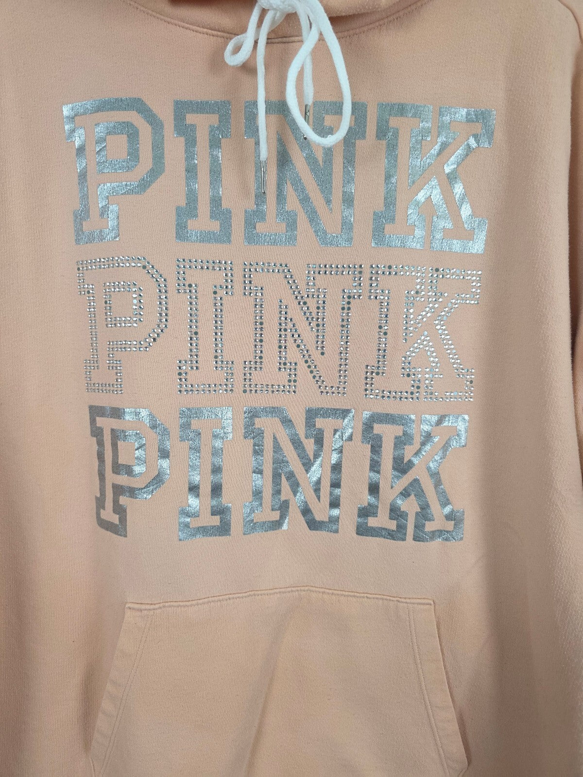 Victorias Secret Pink Bling Studded Logo Pullover Peach Sweater Shirt Large