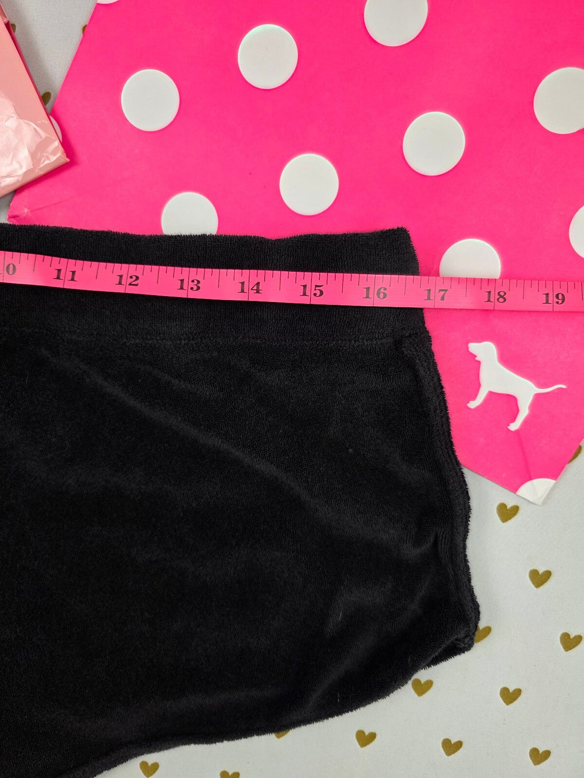 Victorias Secret PINK Velour Vintage Bling Logo Sequined Shorts Medium Black