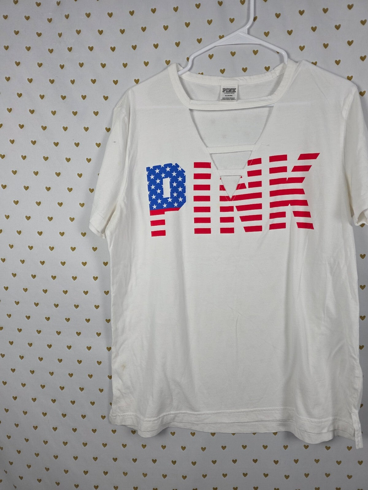 Victorias Secret PINK USA Flag America Tee shirt Medium