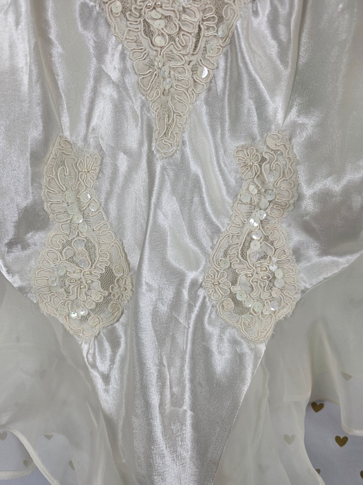 Vintage 90s Victoria's Secret Teddy S Ivory Satin Lace Sequin Bridal Bodysuit