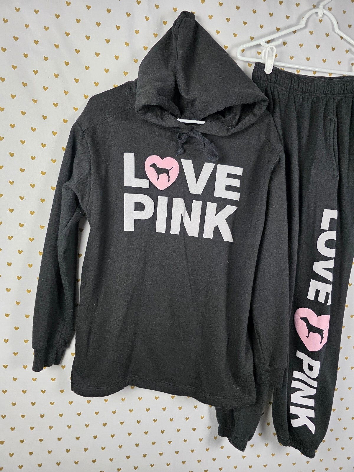 Victorias Secret Pink CAMPUS ORIGINALS Hoodie Sweats SET XS Pullover Pants 2pc