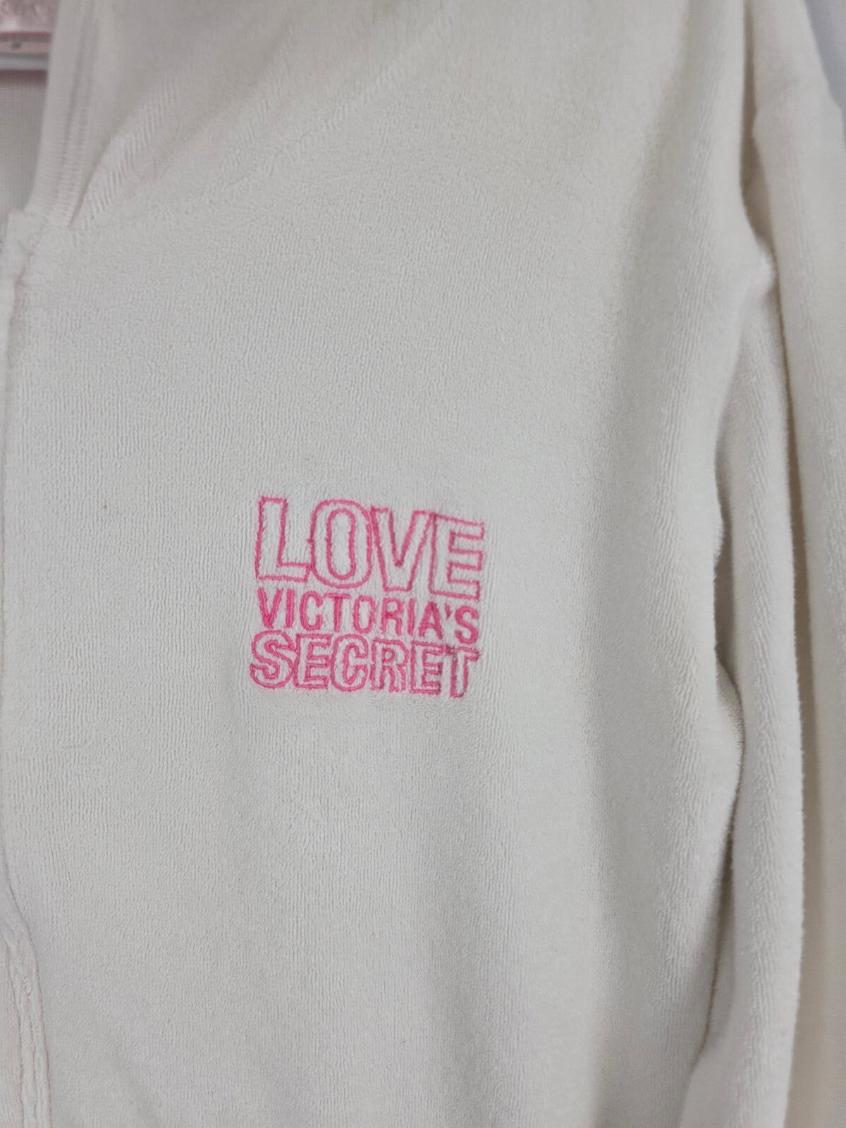 2008 Victoria's Secret Terry Cloth Hooded Swim Cover Up Dress White Pink S