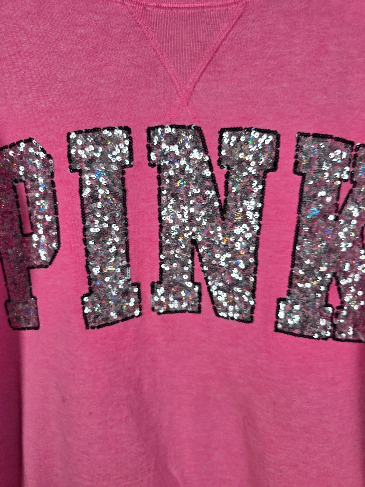 Victorias Secret Pink Bling Rose Embroidered Crew Sweater Shirt Large