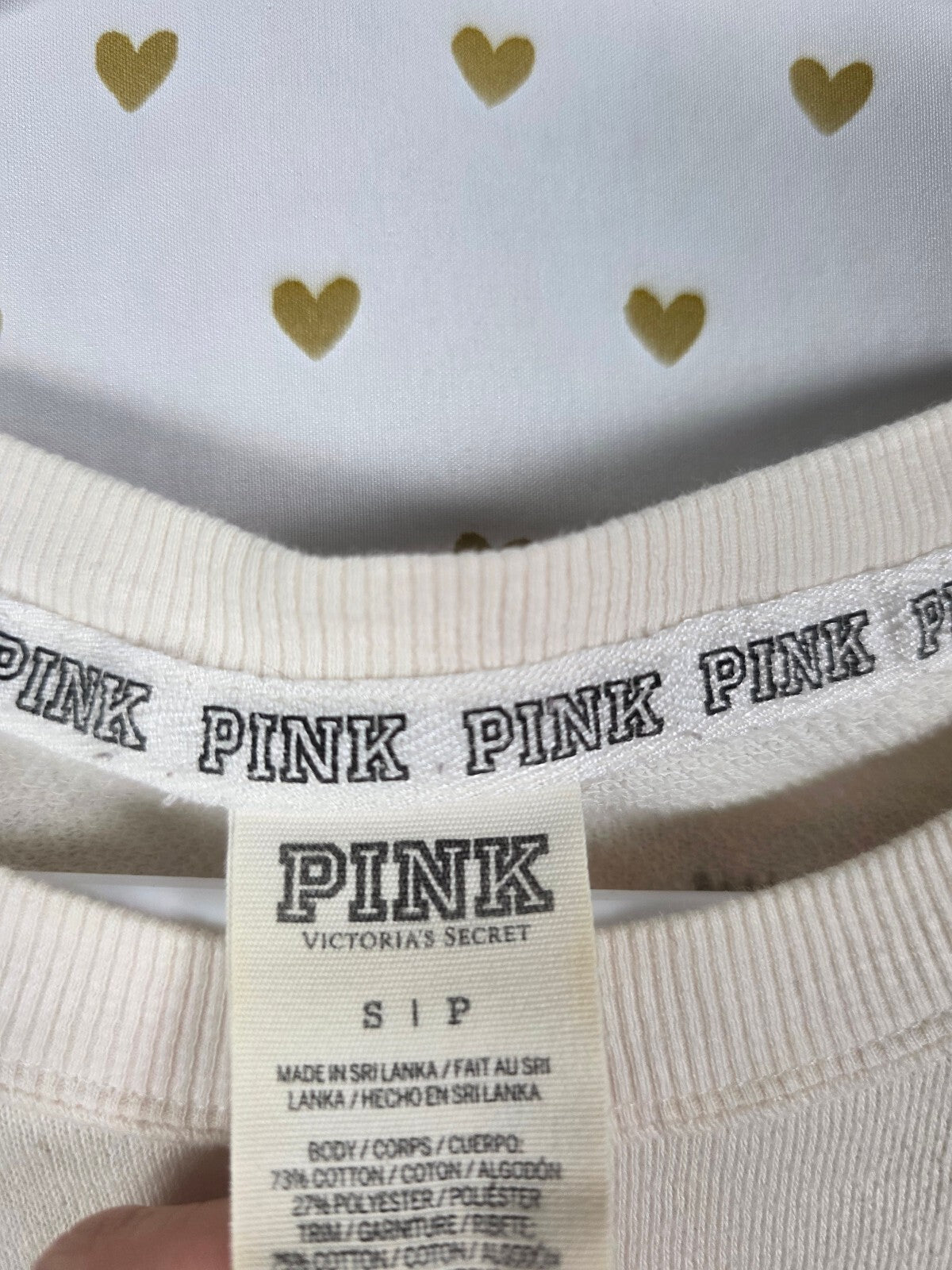 Victorias Secret PINK Cream Love Sequined Bling Sweater Shirt Small