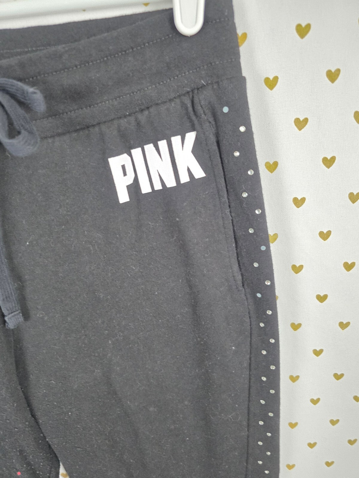 Victorias Secret PINK Bling Studded New York Sweatpants Sweats Black Medium