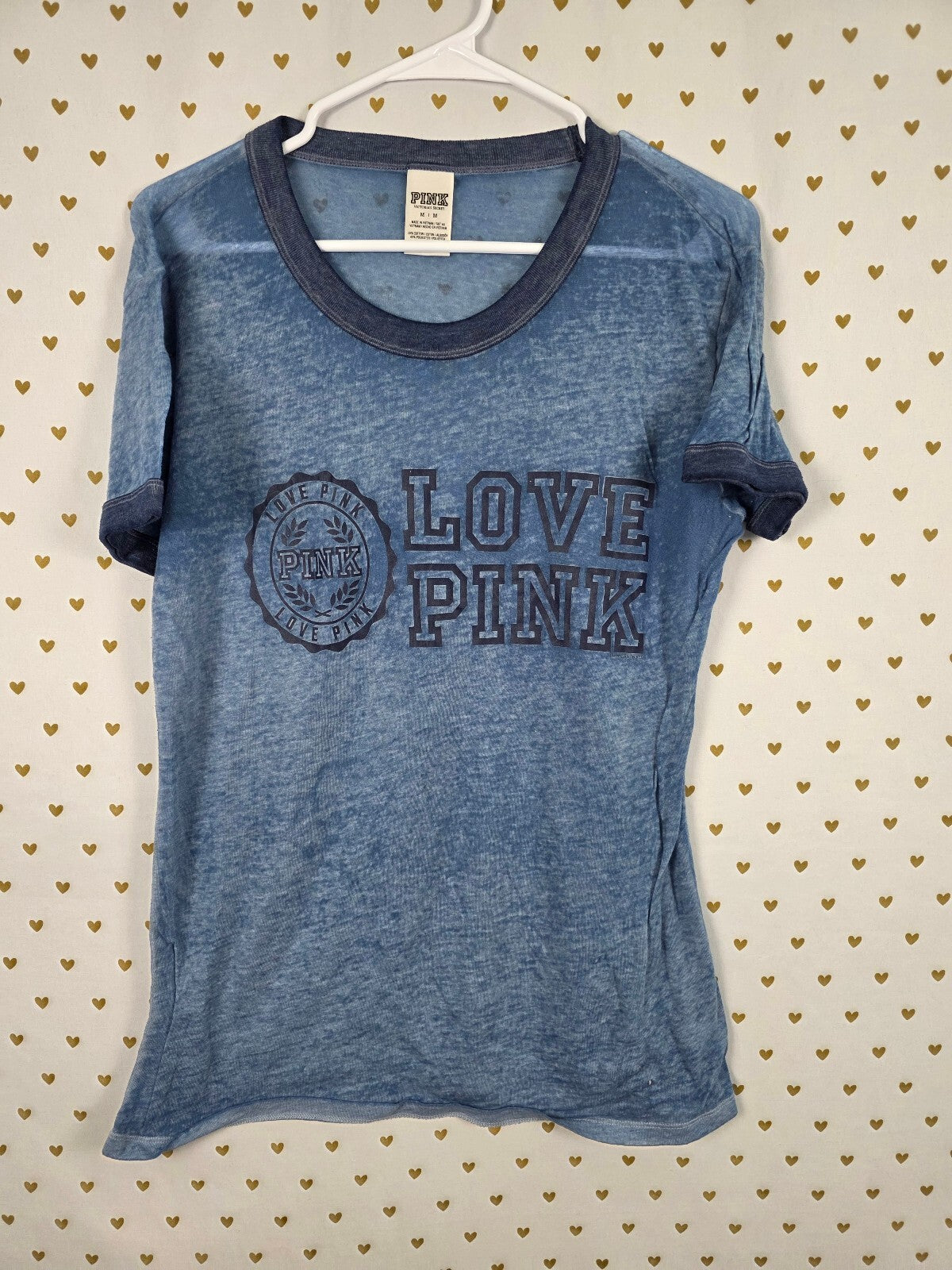 Victorias Secret PINK Blue Love burnout stretch  Tee shirt MEDIUM
