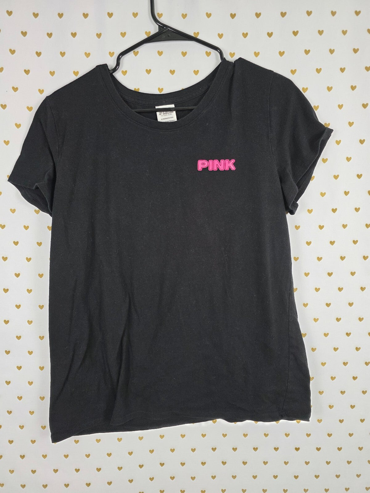 Victorias Secret PINK Black Bling XL Logo Tee shirt Short Sleeve