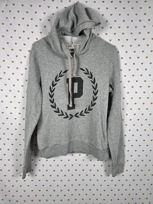 Victorias Secret Pink Crest Logo Grey Pullover Hooded Sweater MEDIUM