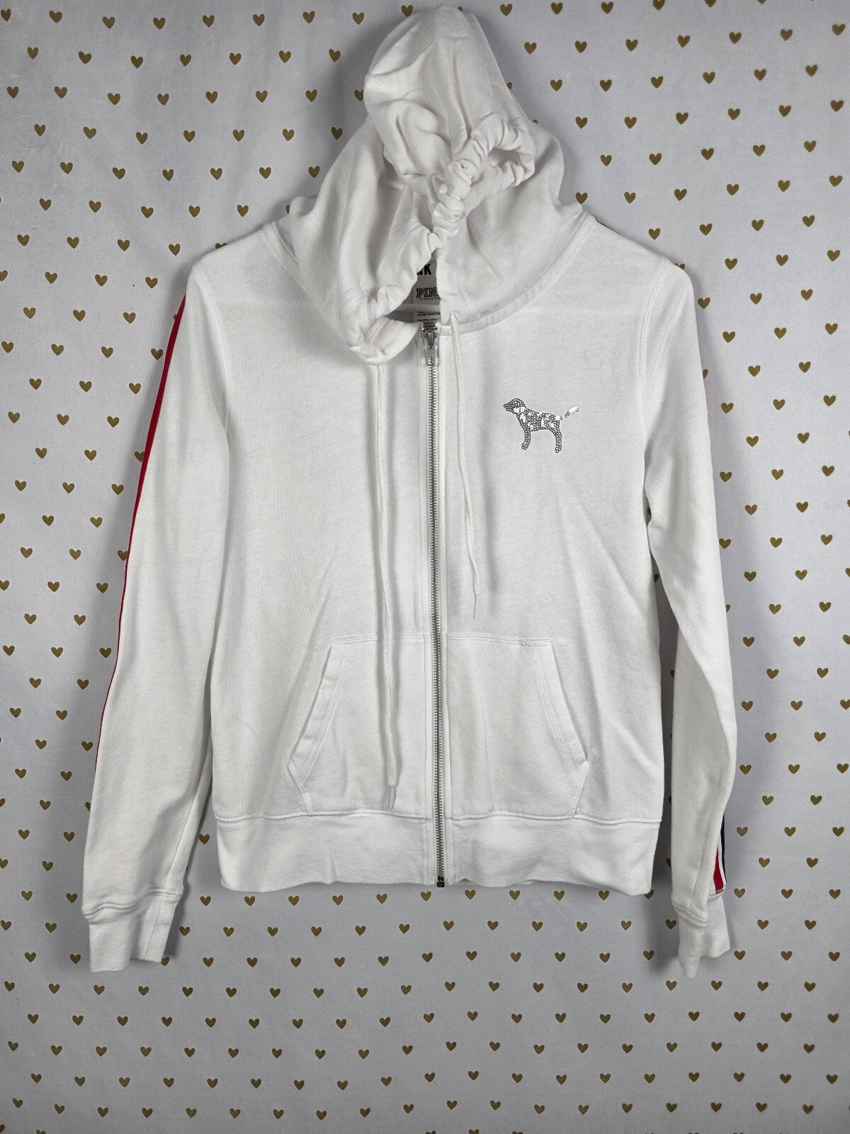 Victorias Secret Pink USA American Flag Bling sequined Gradient Hoodie Jacket Sm