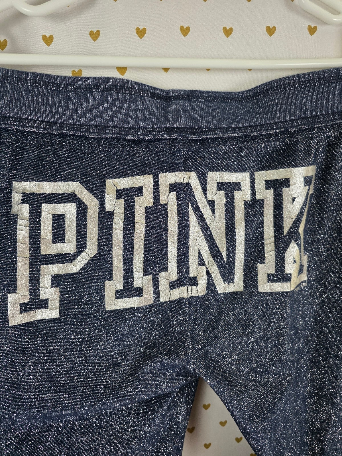 Vintage Victoria's Secret PINK Glitter Sequin Heart Flare Yoga Pants M