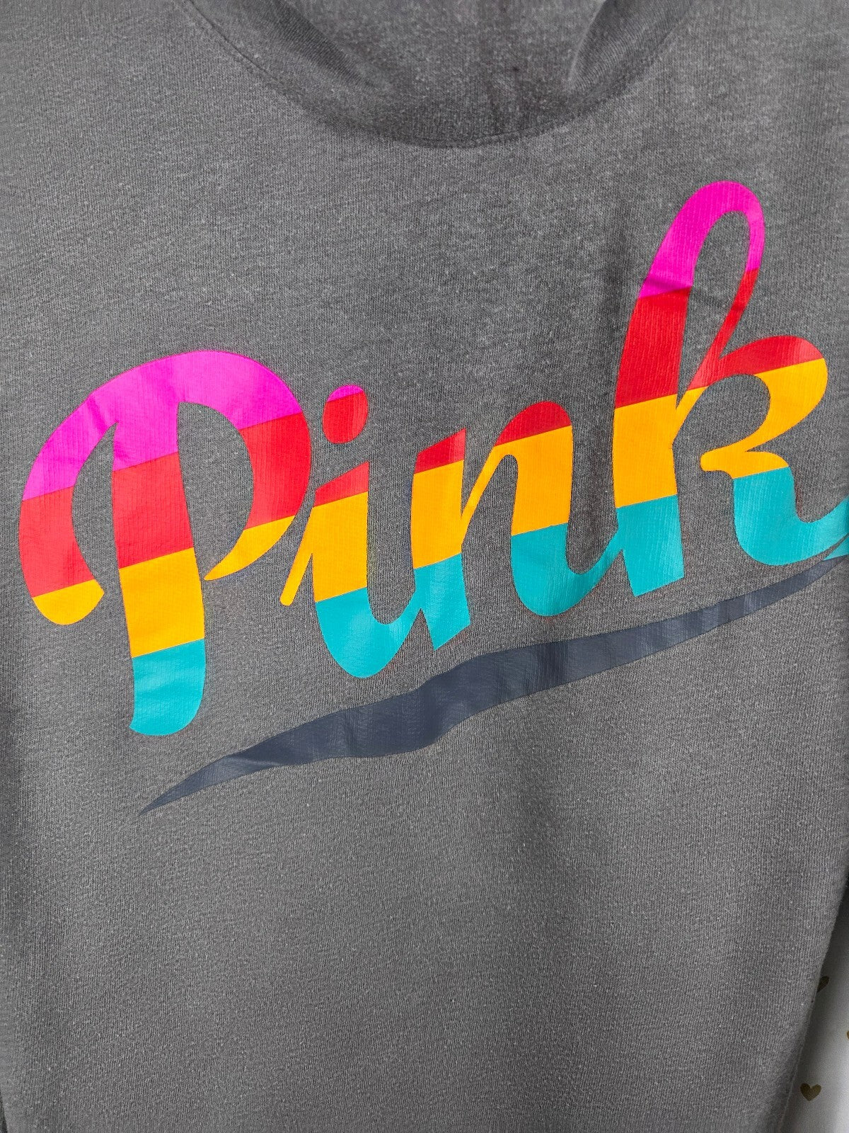 Victorias Secret Pink Rainbow Logo Slouchy Sweater Shirt Pullover Oversized SM