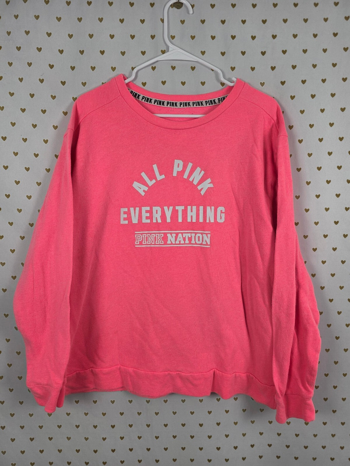 Victorias Secret ALL PINK EVERYTHING Neon Crew Sweater Shirt LARGE