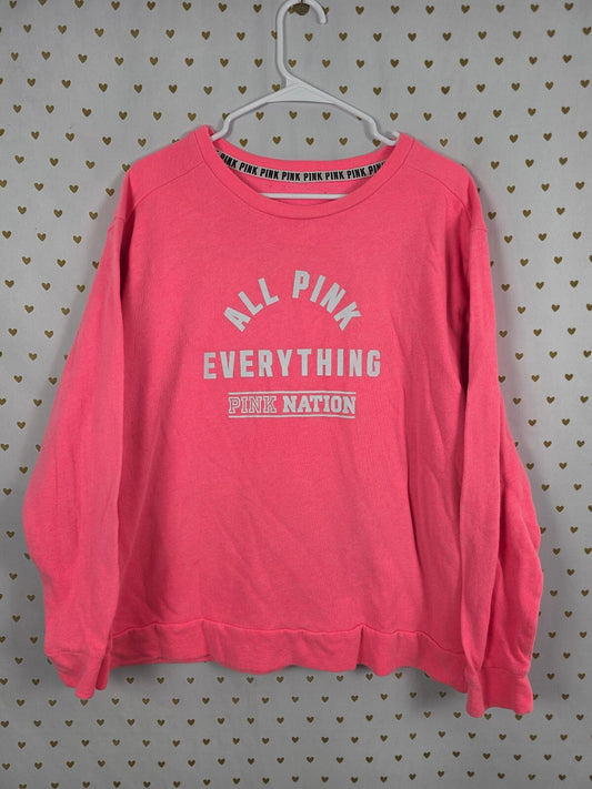 Victorias Secret ALL PINK EVERYTHING Neon Crew Sweater Shirt LARGE