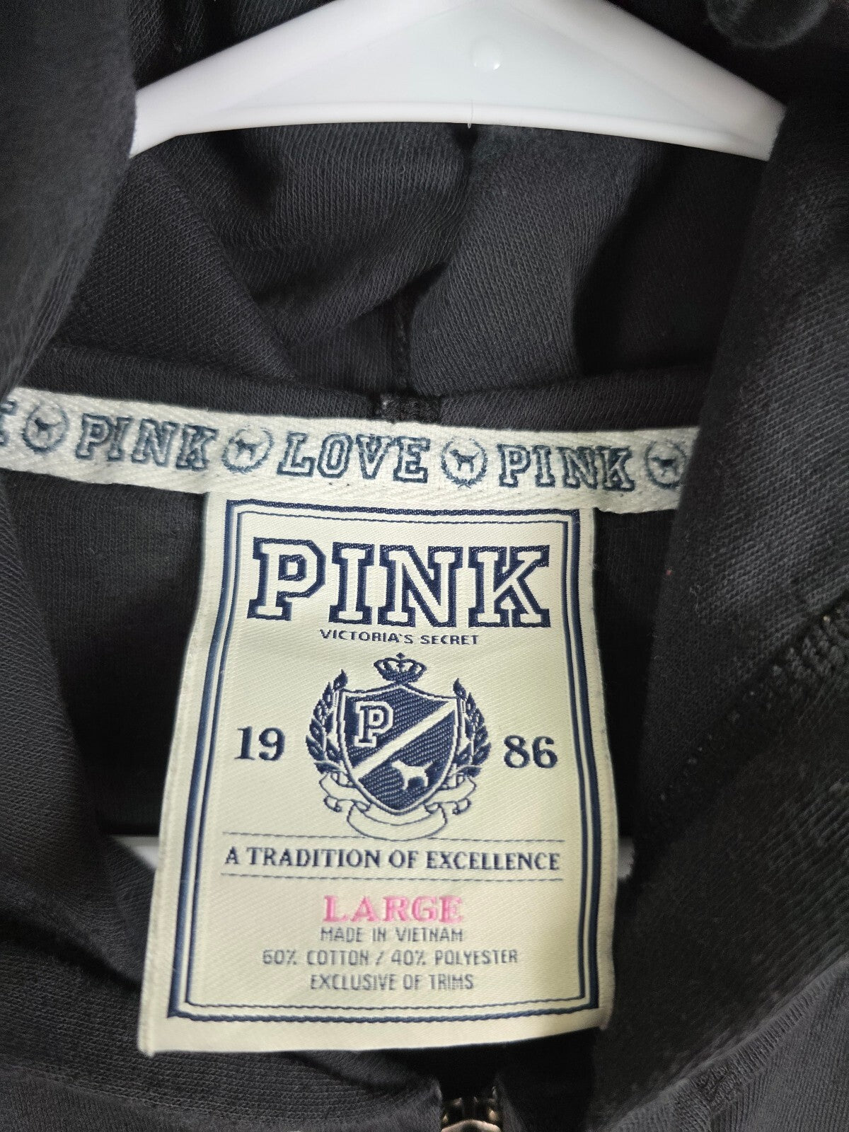 Victorias Secret Pink Vintage 86 Artwork Black Full Zip Y2k Hoodie Jacket Large