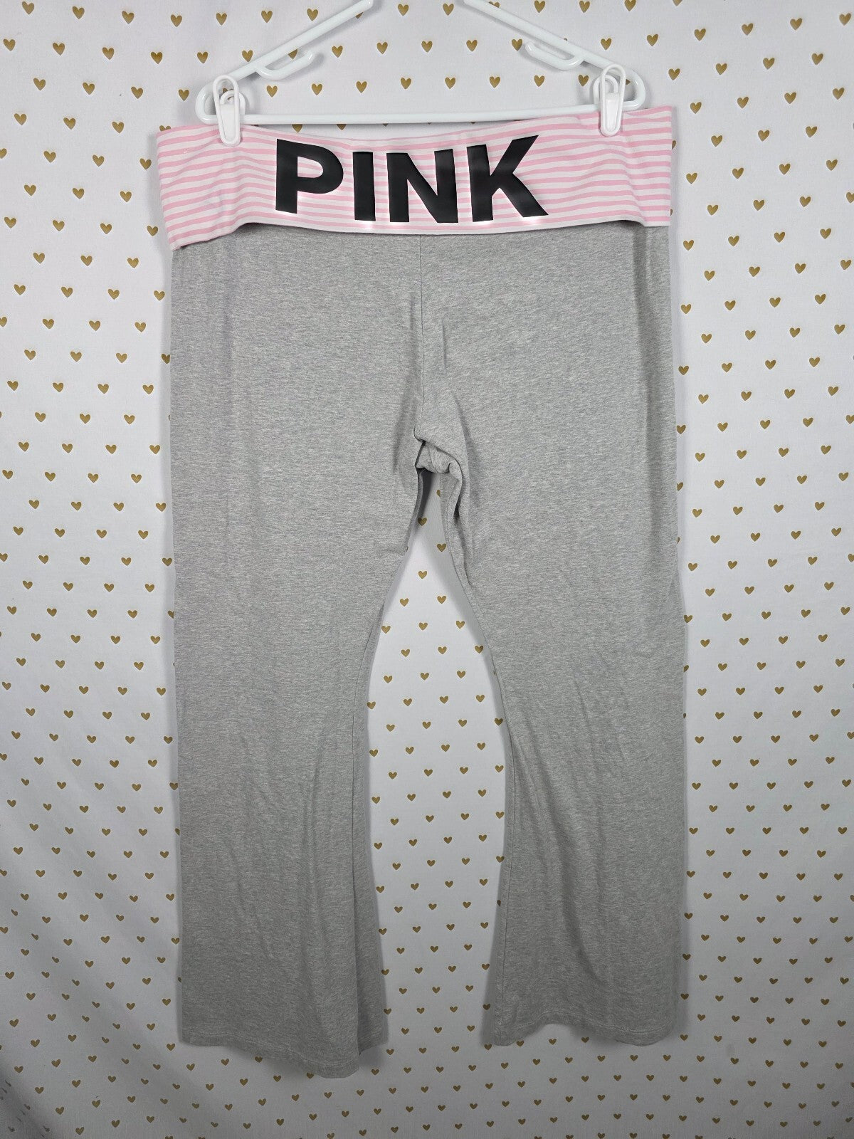 Victorias Secret PINK campus Originals foldover Yoga pants flare Grey 2XL XXL