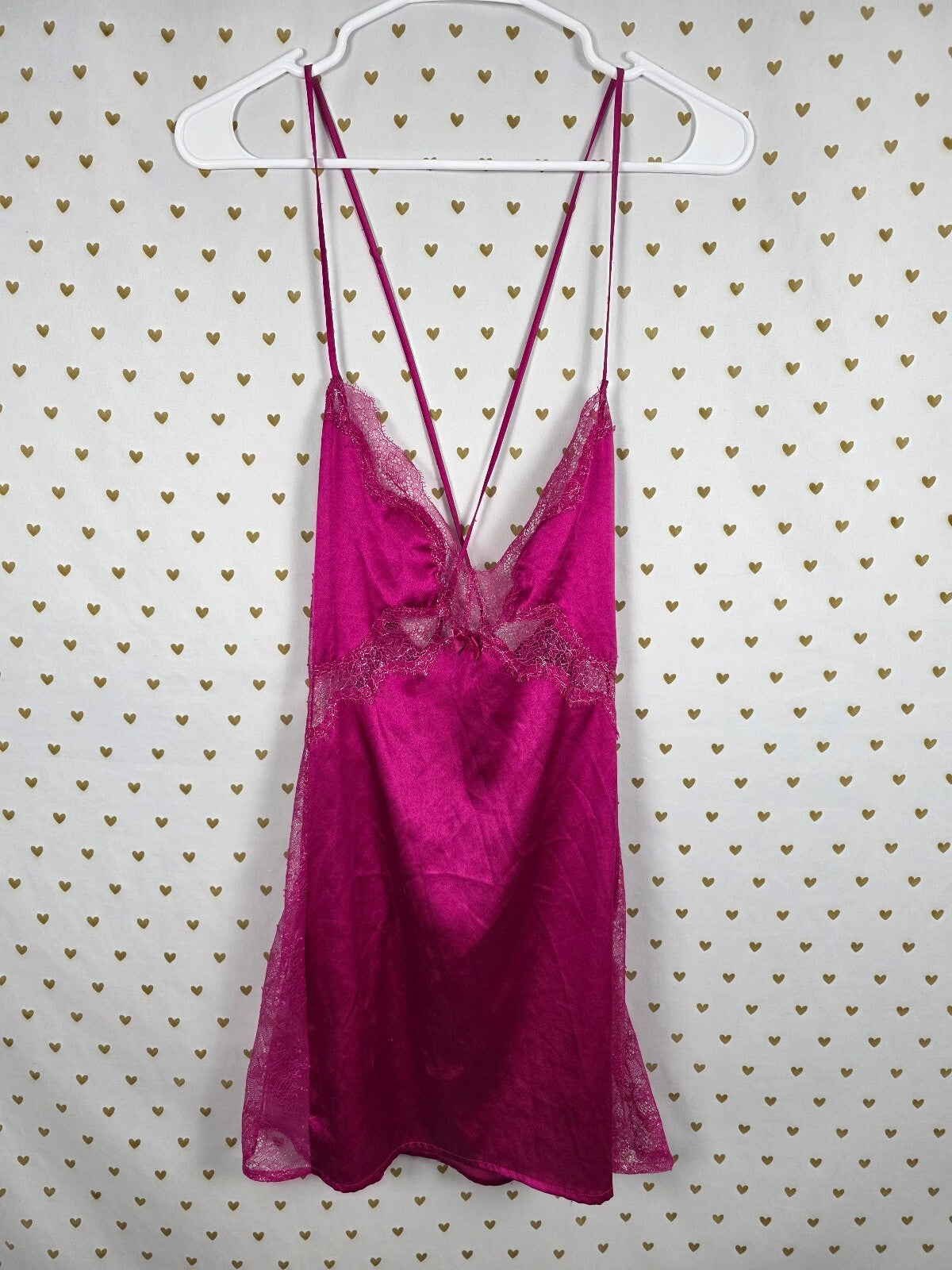 Victorias Secret Purple Satin Lace Lined Strappy Slip Dress NIghtie Lingerie Med