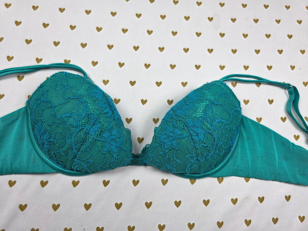 Victorias Secret Vintage Teal Lace Accent 36C Push Up Bra