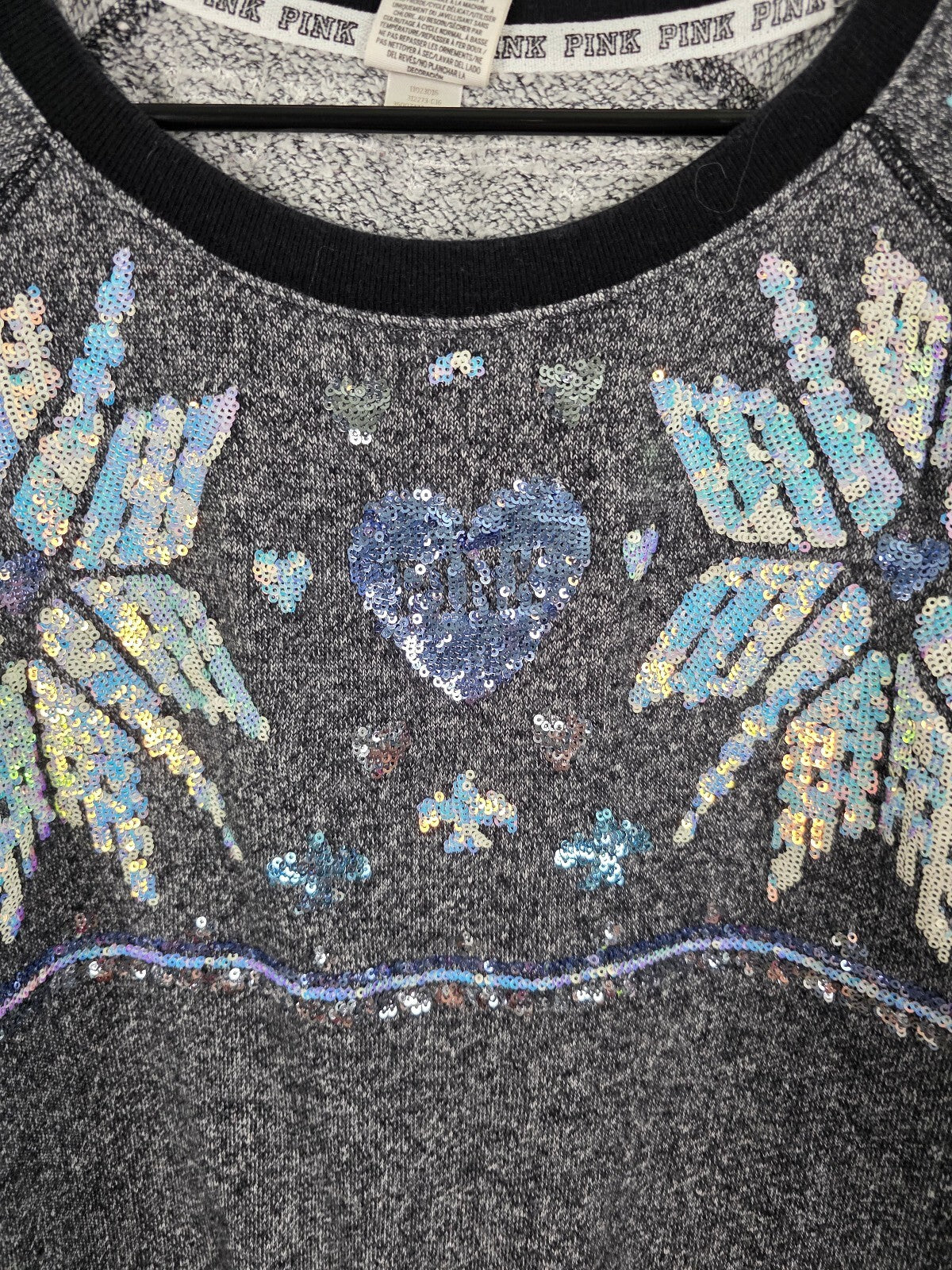 PINK Victoria's Secret Gray Sequin Snowflake Crewneck Sweatshirt XS BLING