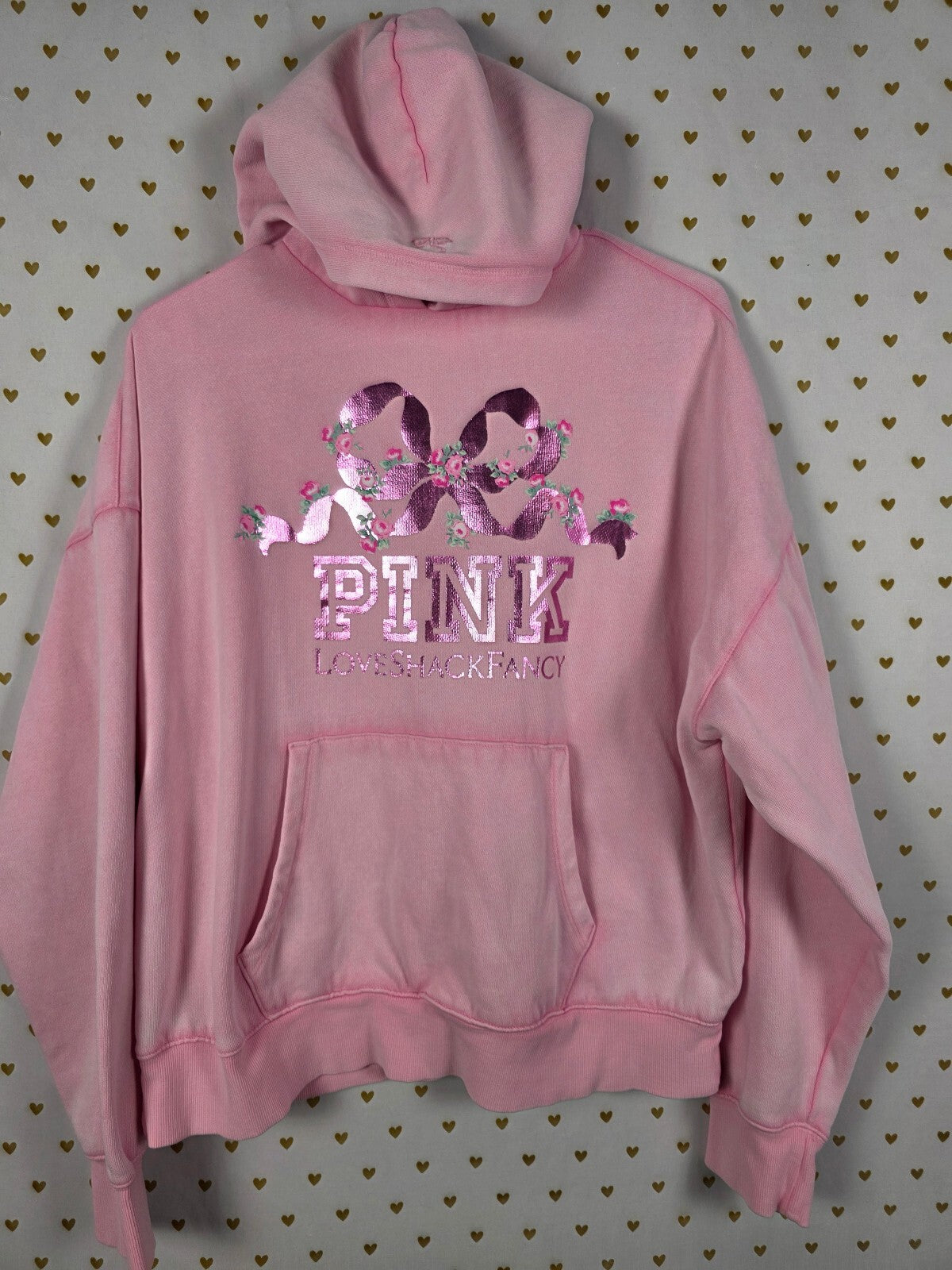 Victoria's Secret PINK LoveShackFancy Pink Floral Bow Foil Hoodie Medium
