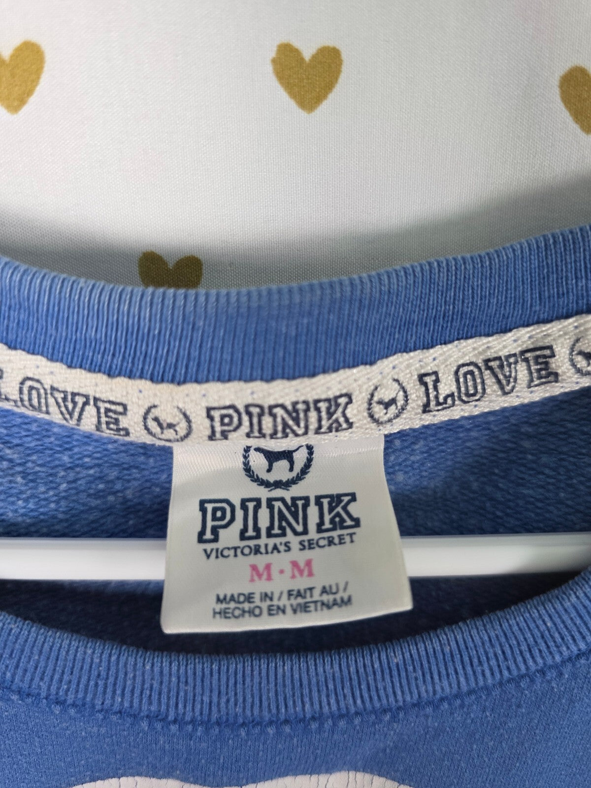 Victorias Secret Pink Vintage y2k PEACE Crew Sweater Logo Blue MEDIUM