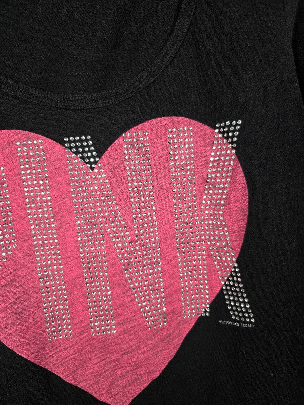 Victorias Secret PINK Vintage BLING heart Y2k Studded Long Sleeve Tee shirt Med