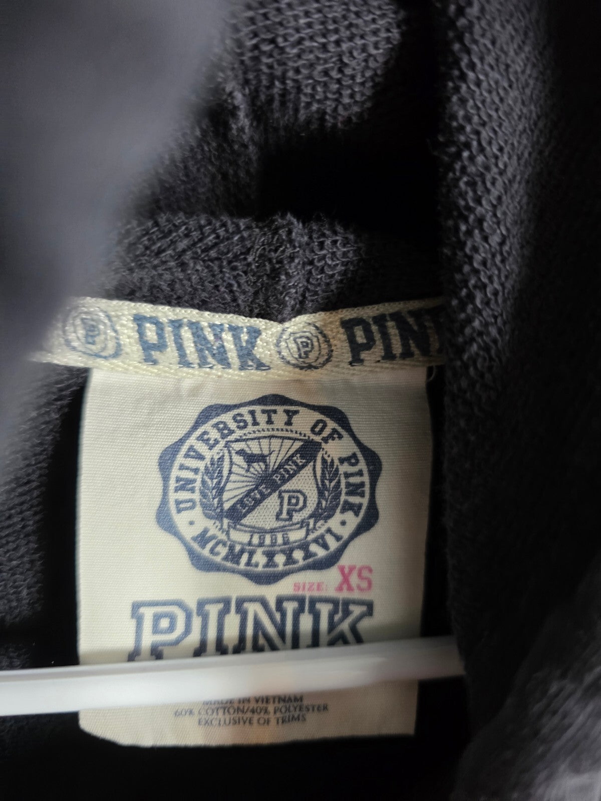 Victorias Secret Pink UNIVERSITY Hoodie Jacket Embroidered Full Zip Vintage y2k