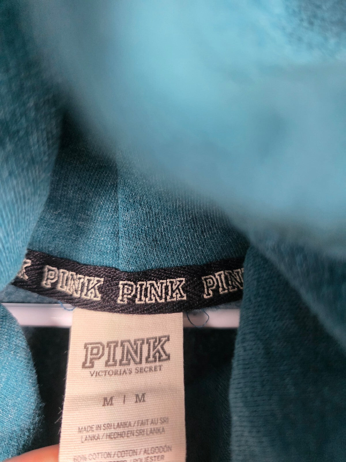 Victorias Secret Pink Teal Logo Pullover Hoodie Sweater MEDIUM