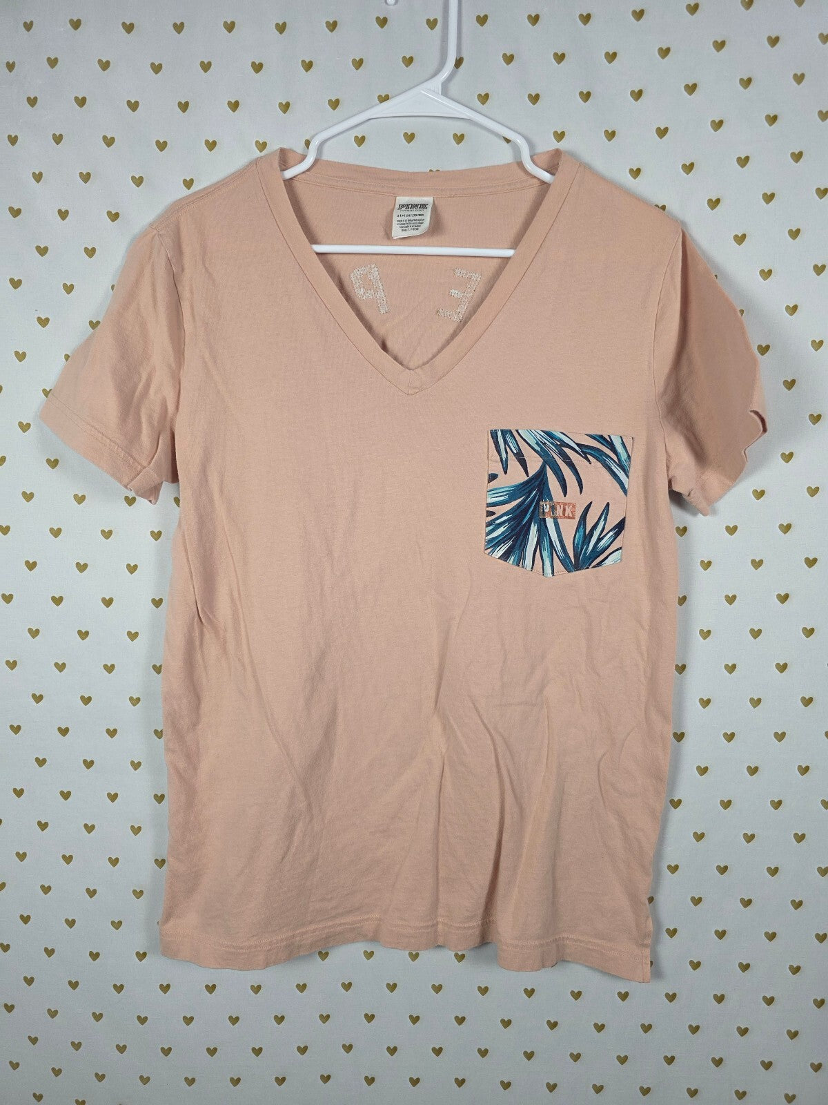Victorias Secret PINK Matte Gold BLING V neck Hawaiian Tee shirt SMALL