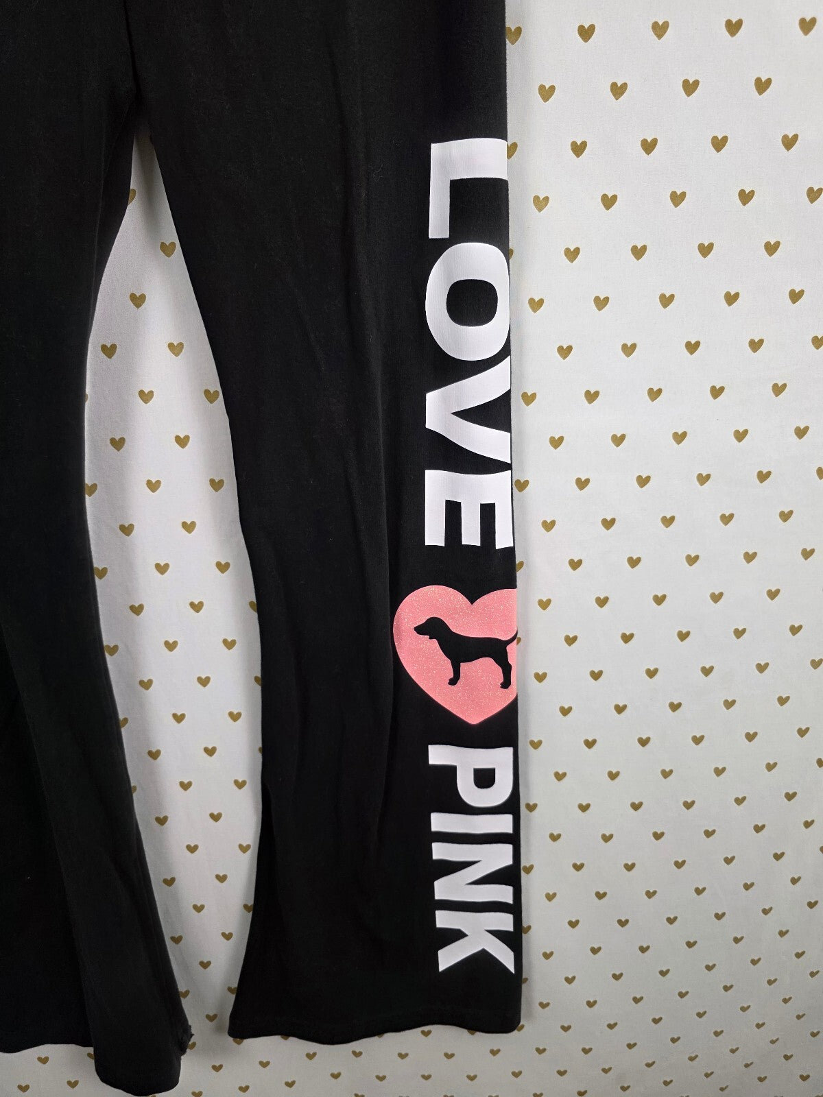 Victorias Secret PINK Polka Dot Campus Originals Foldover Flare Yoga Pants HTF L