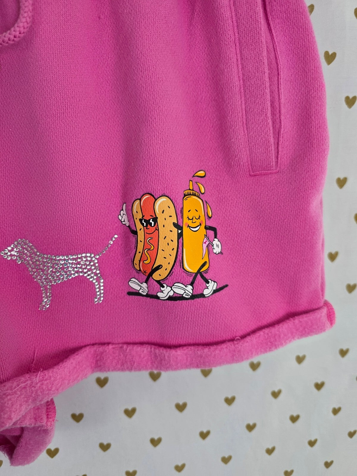 Victoria's Secret PINK Love Pink Hot Dog Rhinestone Zip Hoodie Shorts Set XS/S