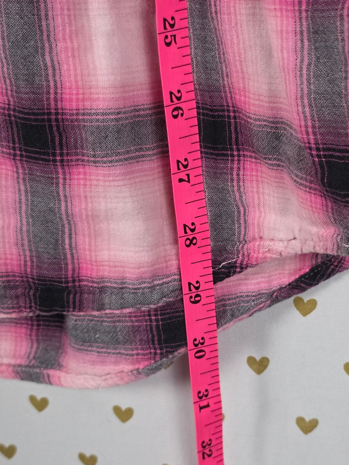 Vintage PINK Victoria's Secret Plaid Shirt Dress Tunic Pink Gray Small Y2K