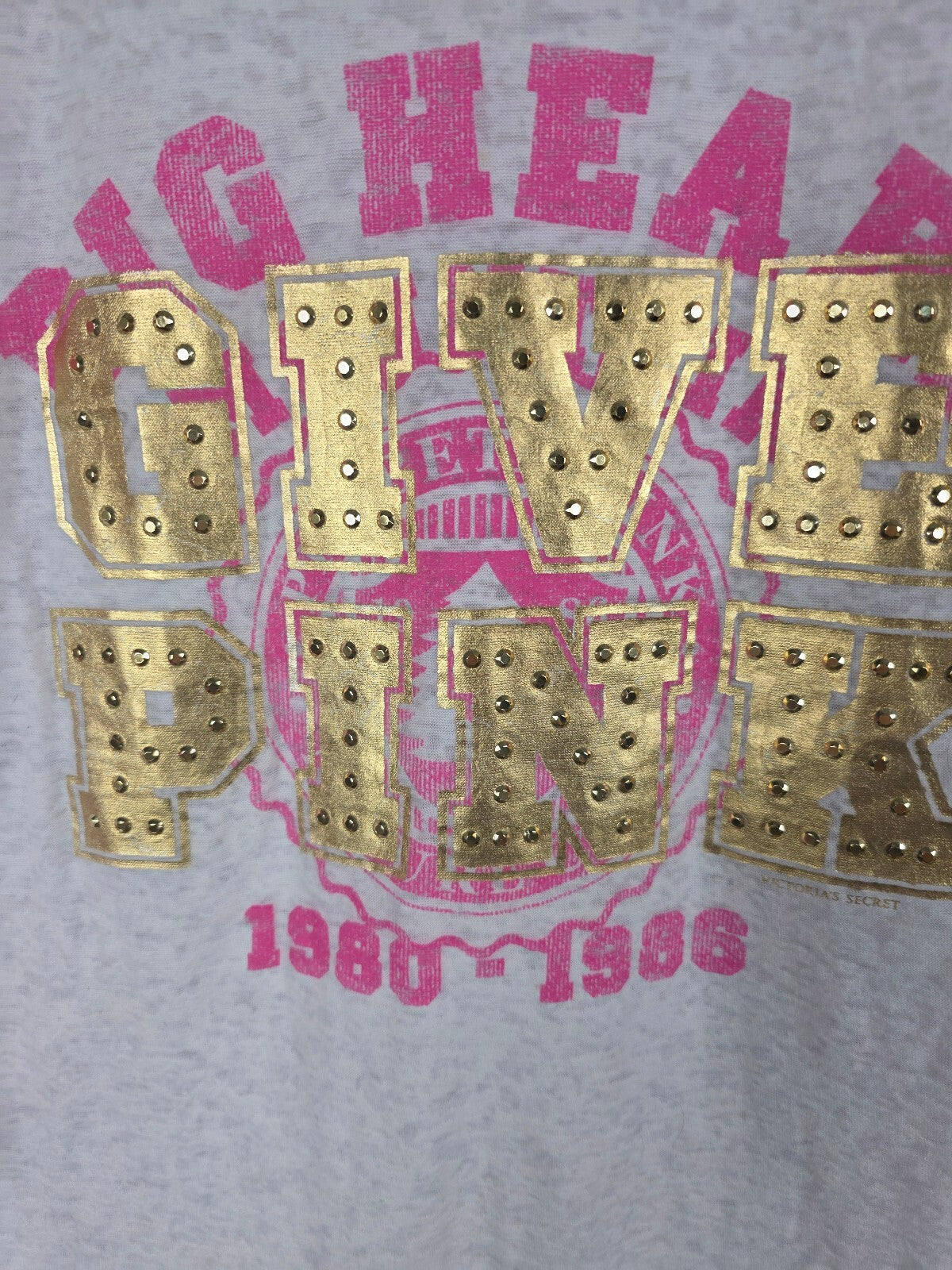 Victoria's Secret PINK 2009 Give Pink BLING Burnout Raglan Shirt Top L Gold