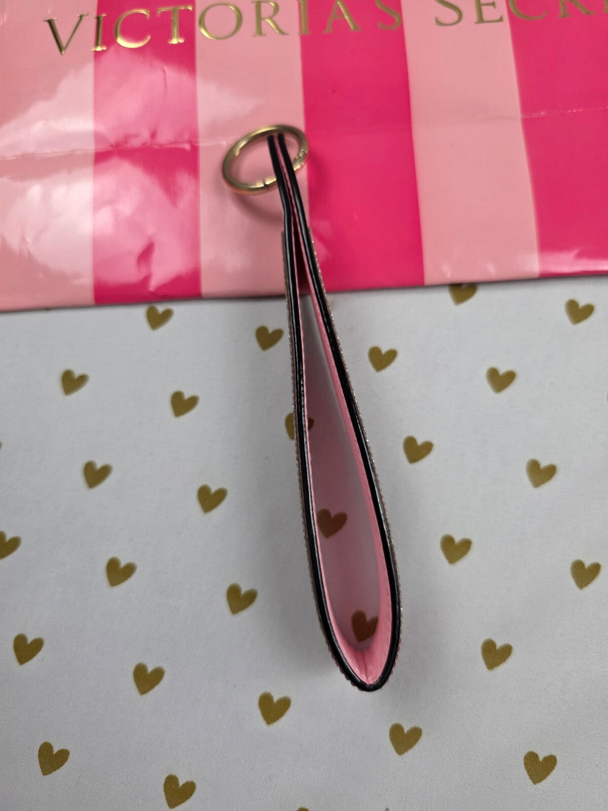 Victoria Secret Gradient wristlet strap keychain Logo Bling Studded Pink