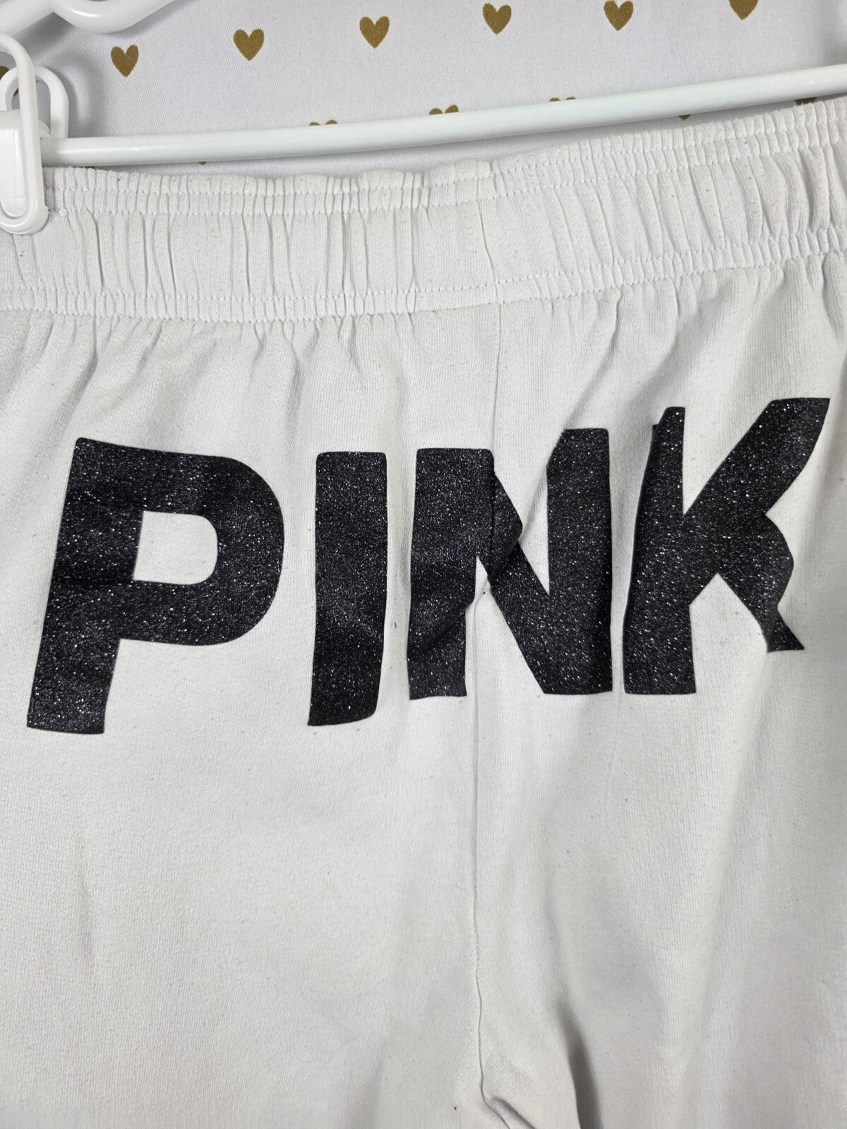 Victorias Secret PINK Campus Originals White Glitter Bling Logo Butt Sweats Med