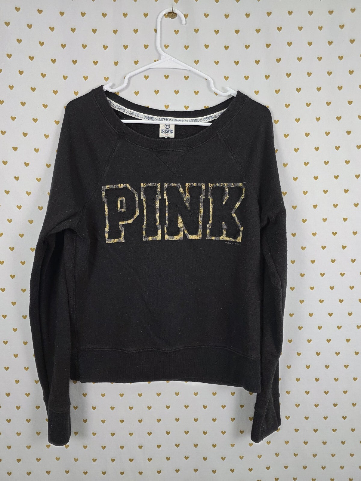 Victorias Secret Pink Leopard Logo Embroidered Vintage Y2k Crew Sweater Large