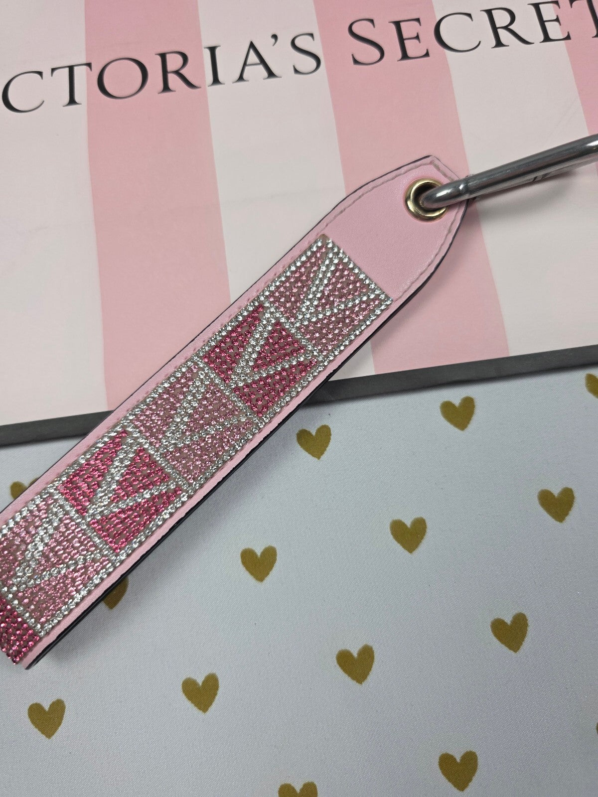 Victoria Secret BLING wristlet strap keychain Logo  Rhinestone Studded Handle