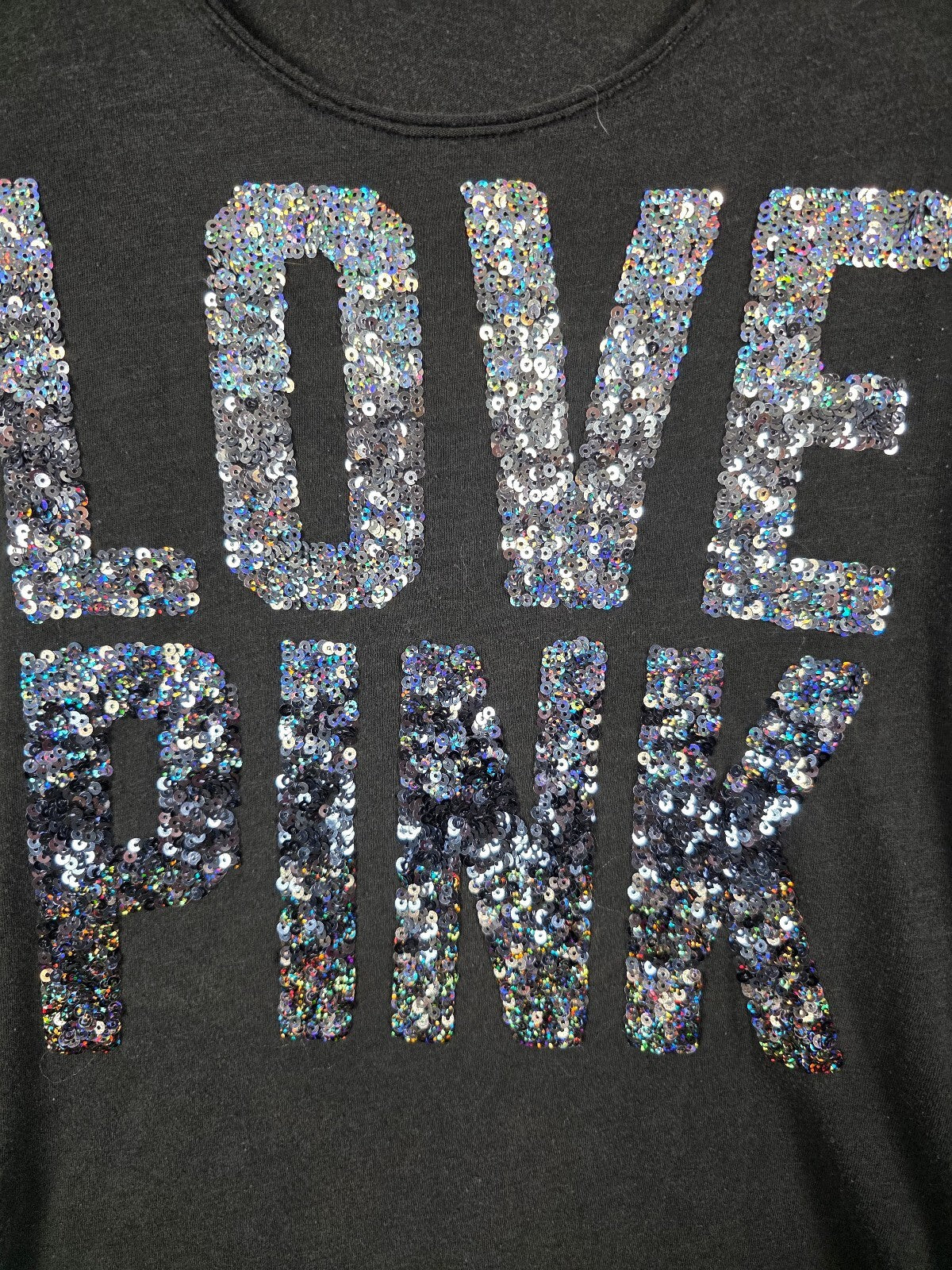 Victorias Secret PINK Vintage Gradient Bling Sequined tee shirt Black Small