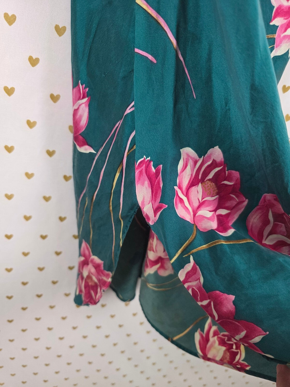 Victoria's Secret Gold Label 100% Silk Floral Slip Dress Nightgown M Teal