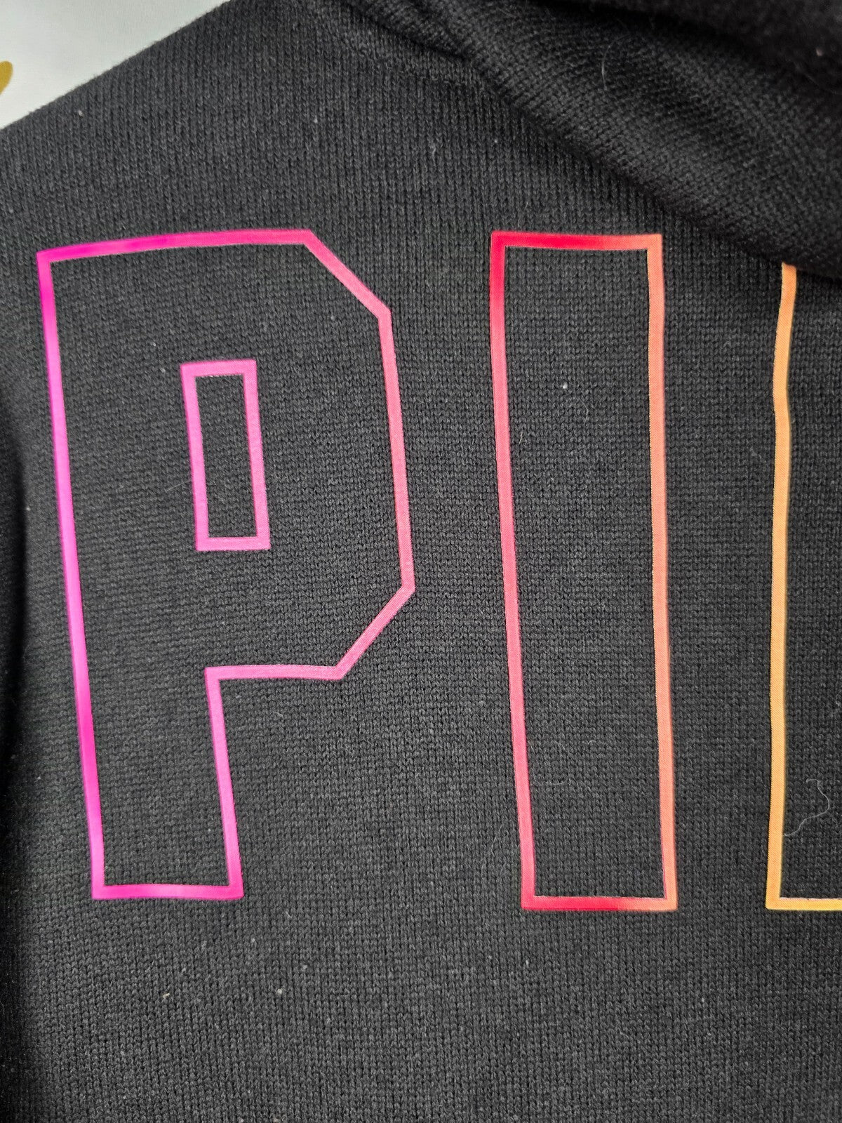 Victorias Secret Pink RAINBOW Logo Pullover Sweater Shirt LARGE