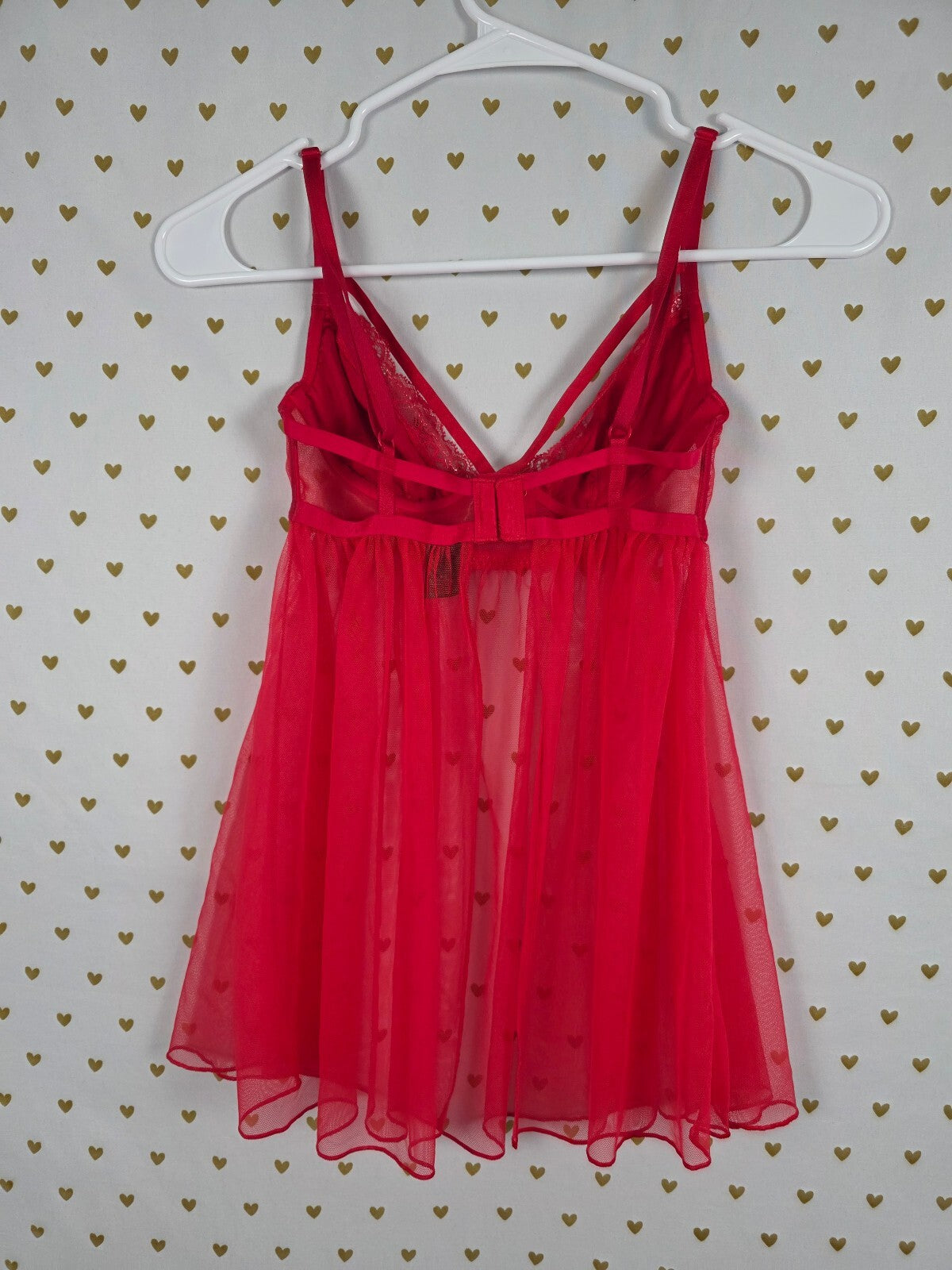 Victorias Secret Red Underwire Sexy Tulle nightie Lingerie Push Up Babydoll Red