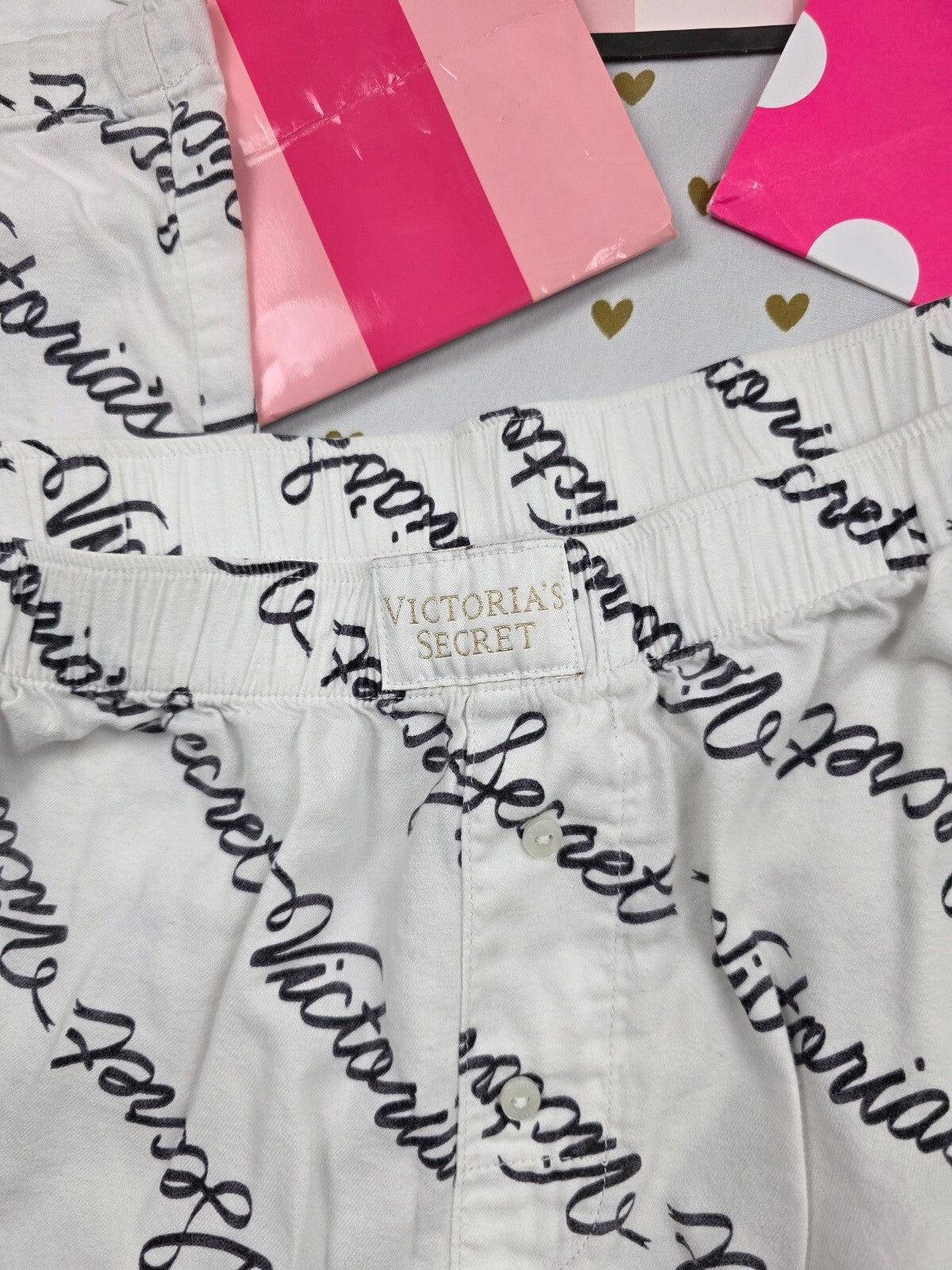 Victorias Secret Large Logo White Sleep Pants Pajama PJ Bottoms