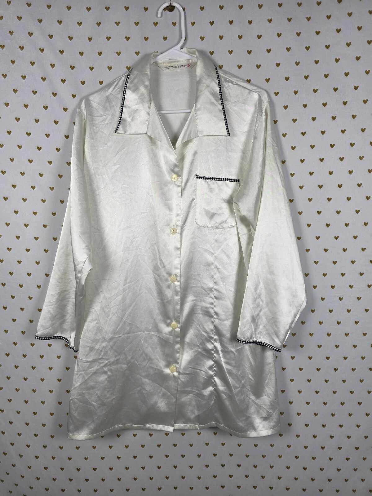 Victorias Secret White vintage heart label nightgown Sleep Shirt Small