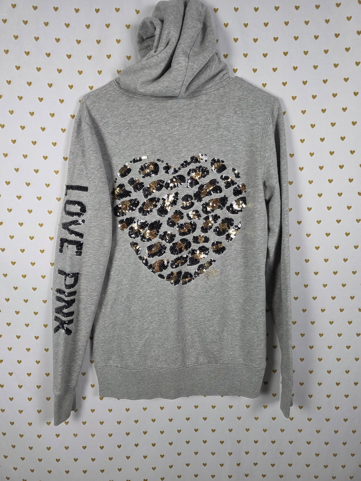 Victorias Secret Pink Bling Leopard Cheetah Heart Sequined Full zip Jacket SM