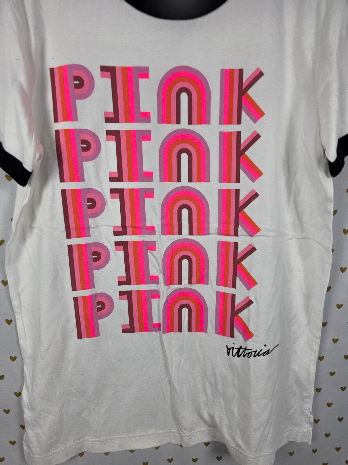 Victorias Secret PINK logo ringer tee shirt SMALL