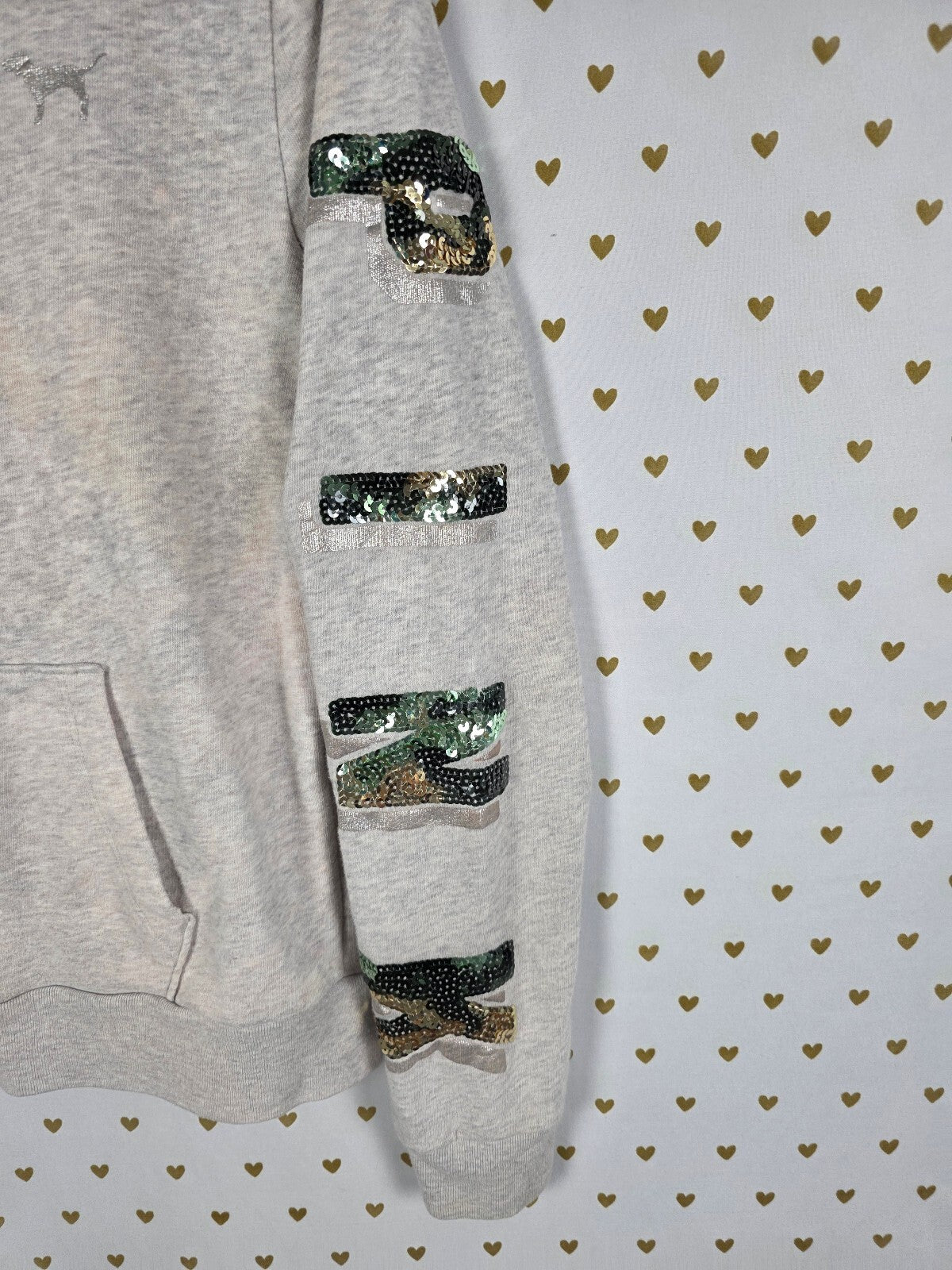 Victorias Secret Pink Camo Bling Sequined Camouflage Full Zip Hoodie Jacket Sm