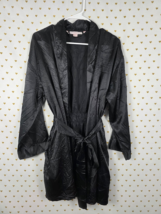 Victorias Secret Black Lounge Kimono Satin Silky Robe One Size Fits all